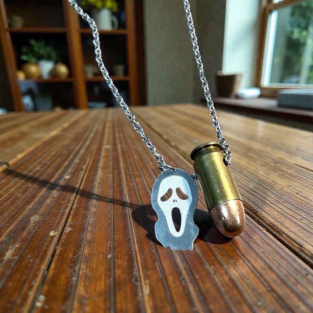 🆕 45 Automatic Winchester with Ghost Face Pendant Necklace